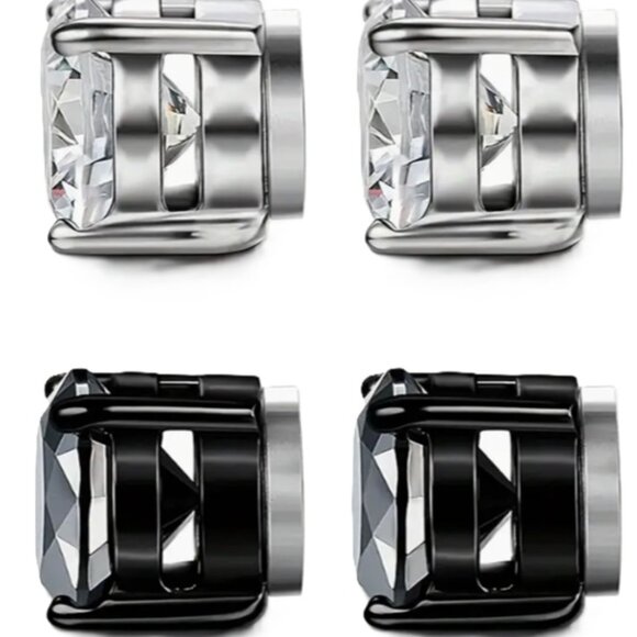 2 Pair 6MM - 4 Prong Mixed Stainless Steel Magnetic Non-Piercing Stud Earrings - Picture 3 of 3